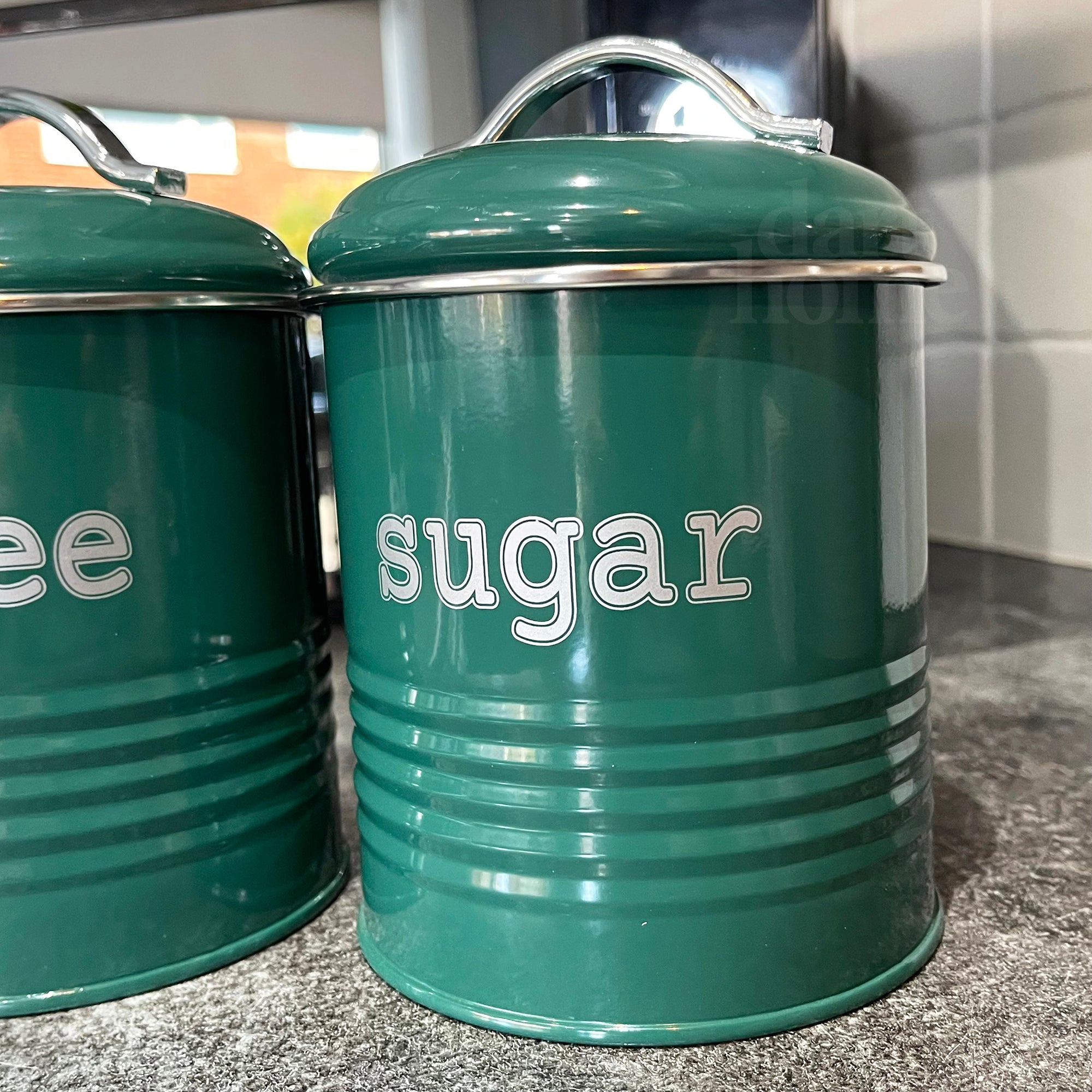 Green Ridged Tea Coffee Sugar Canisters