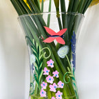 Hand Painted Glass Botanical Butterflies Vase