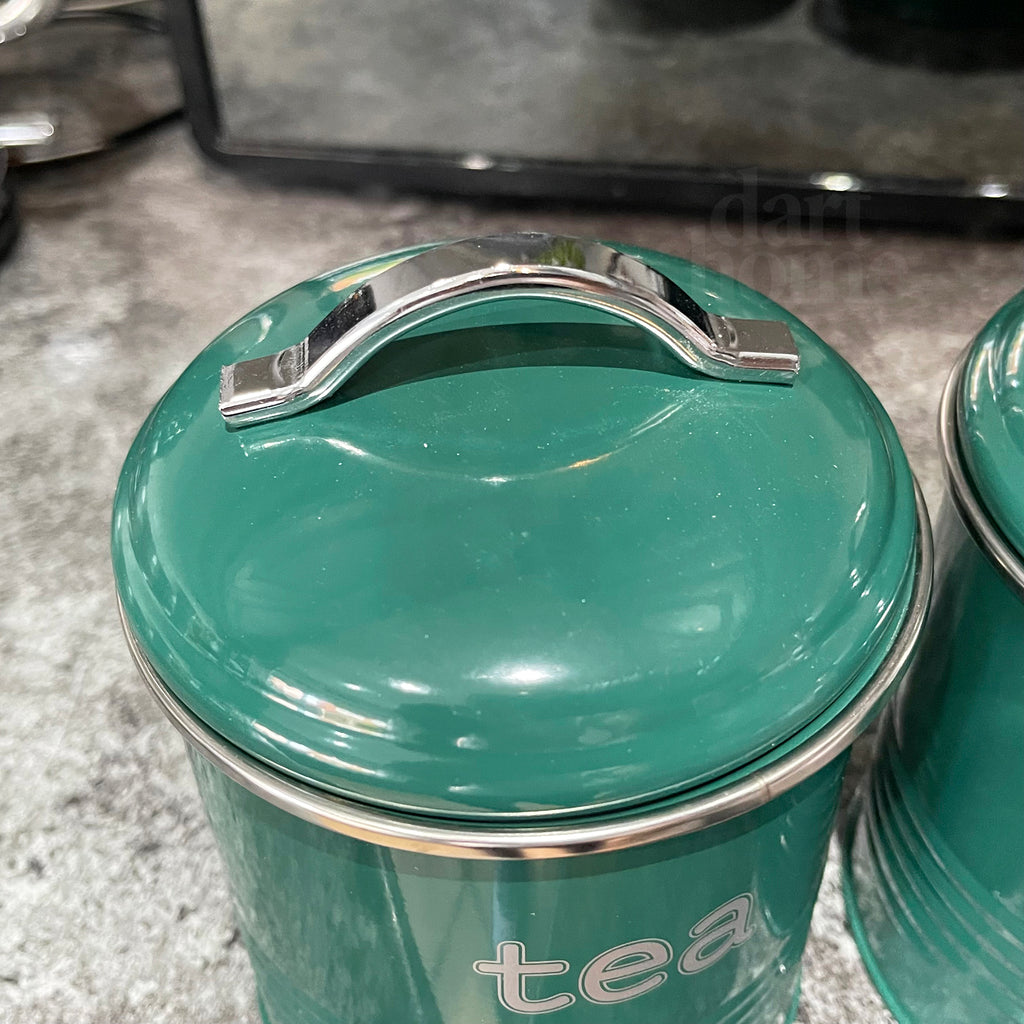 Grün geriffelte Tee-, Kaffee- und Zuckerdosen
