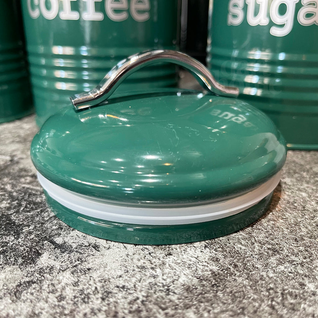Grün geriffelte Tee-, Kaffee- und Zuckerdosen