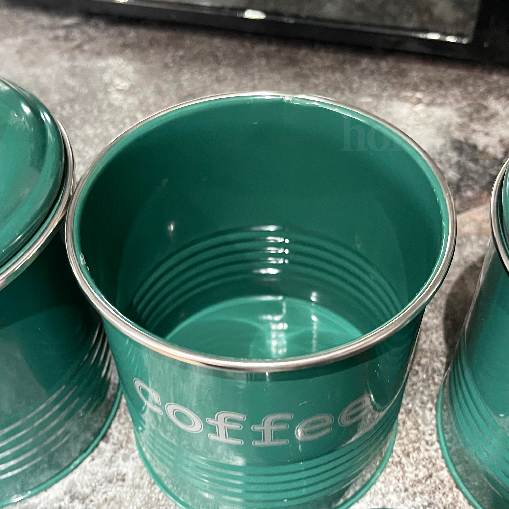 Green Ridged Tea Coffee Sugar Canisters