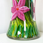 Handbemalte rosa Lilienvase aus Glas