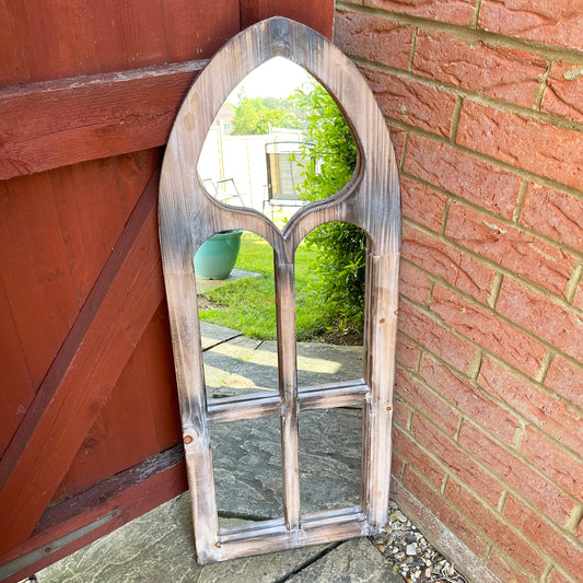 Wooden Gothic Arch Garden Wall Mirror 100cm