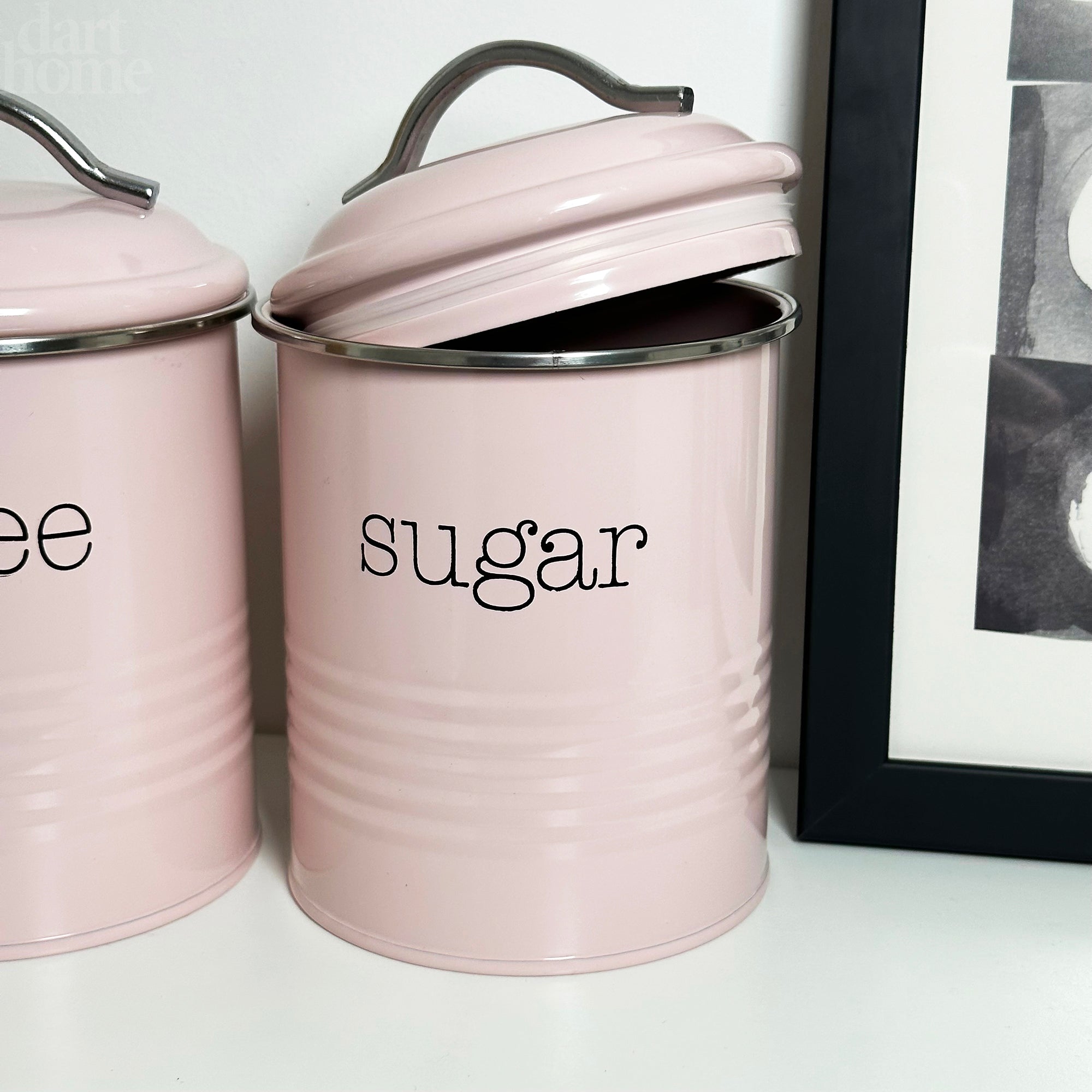 Pale pink tea coffee and cheap sugar canisters