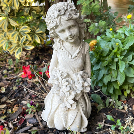 Stone Flower Girl Garden Sculpture