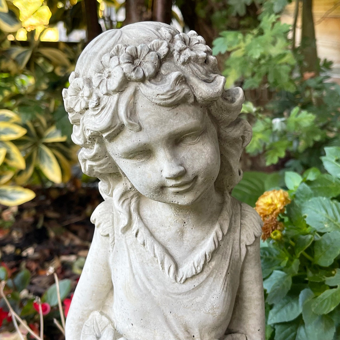 Stone Flower Girl Garden Sculpture