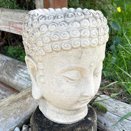 Pflanzgefäß mit Buddha-Kopf aus Stein, 13 x 23 cm