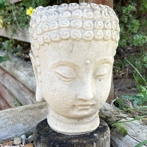 Pflanzgefäß mit Buddha-Kopf aus Stein, 13 x 23 cm