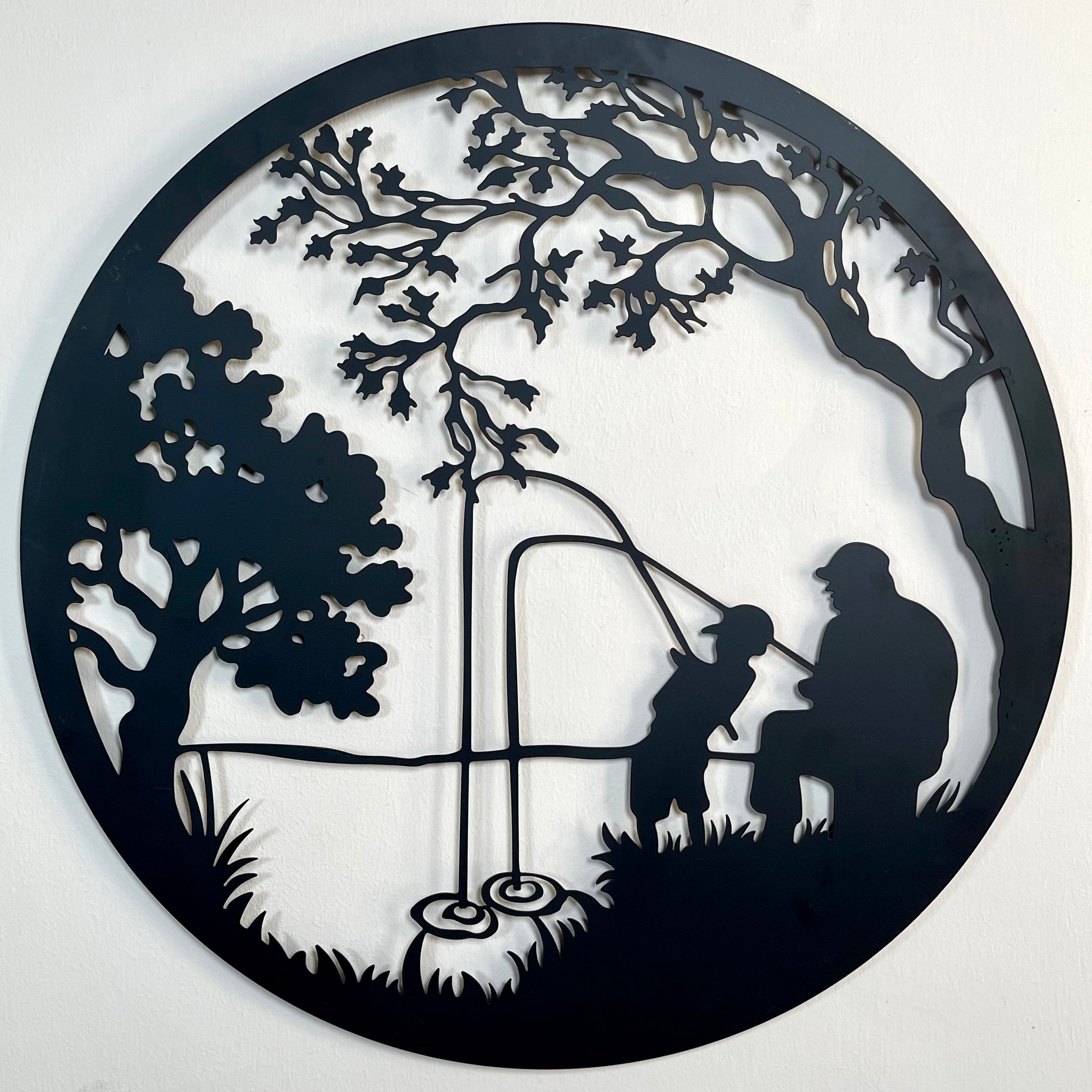 Angeln Vater Sohn schwarze Silhouette Wandkunst