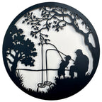Angeln Vater Sohn schwarze Silhouette Wandkunst