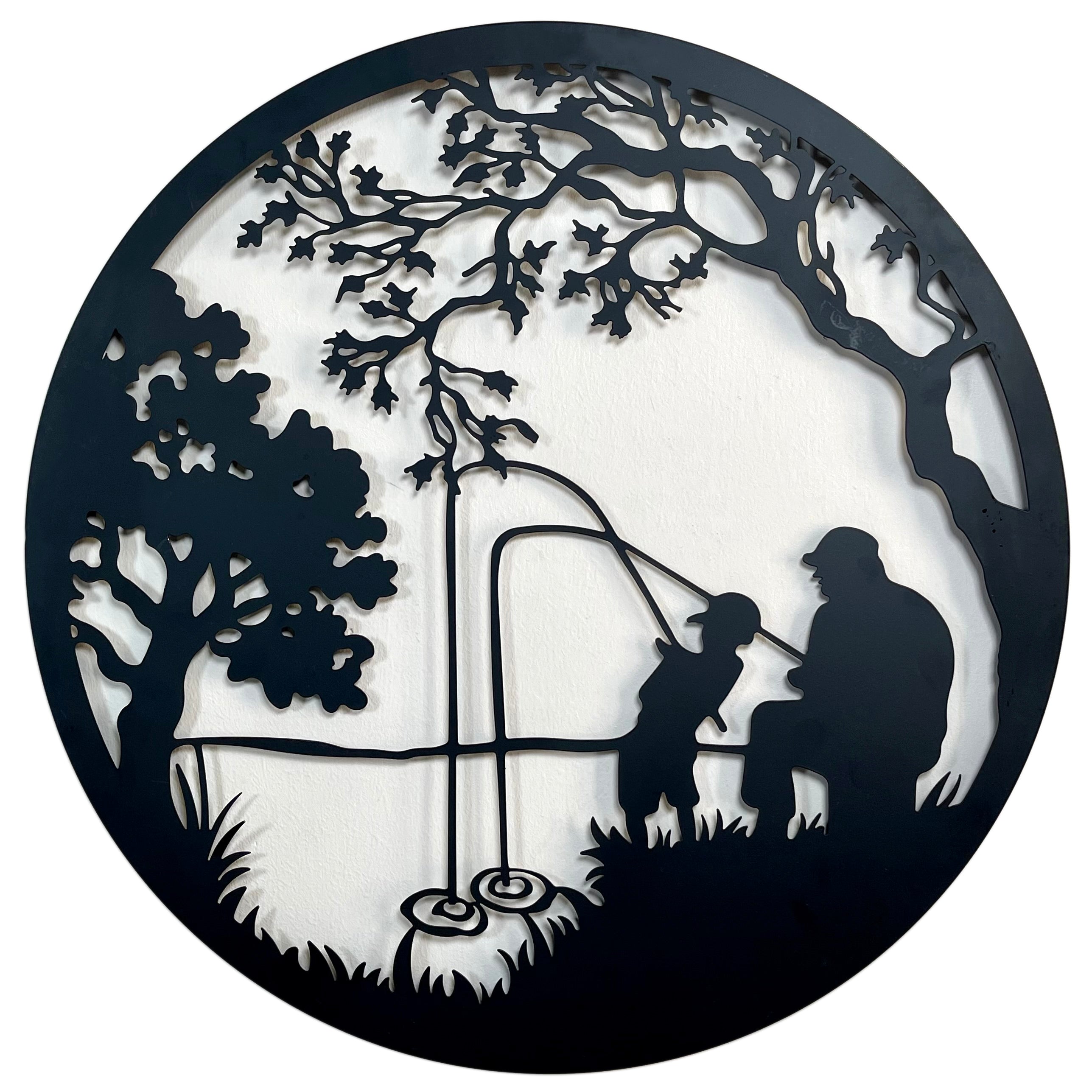 Angeln Vater Sohn schwarze Silhouette Wandkunst