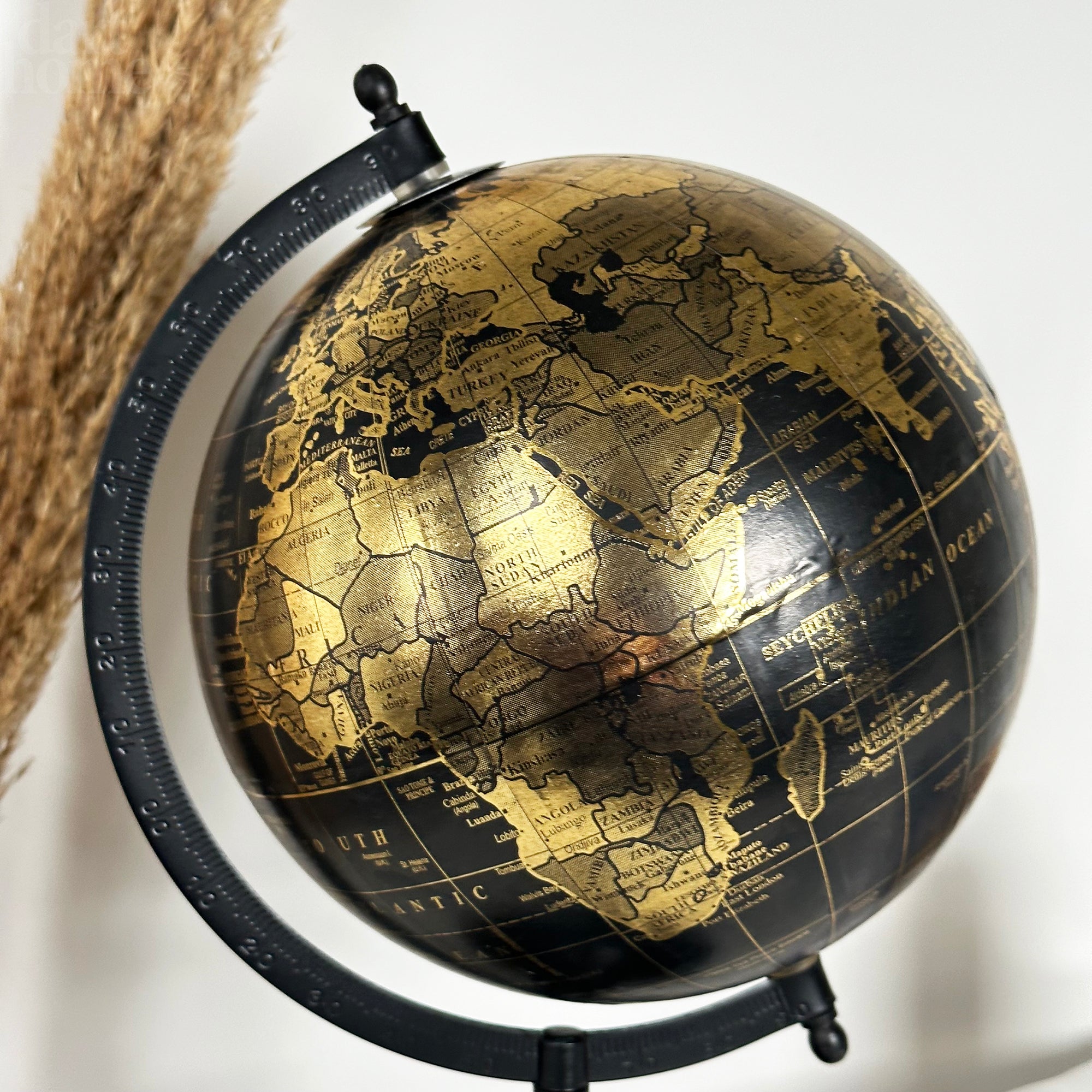 Decorative Globe On Black Metal Stand