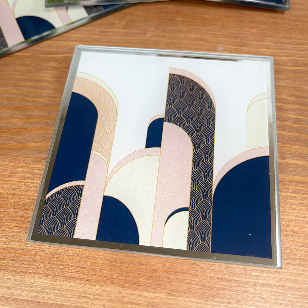 Art-Deco-Untersetzer aus Glas, 4er-Set