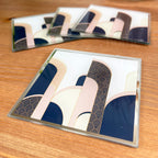 Art-Deco-Untersetzer aus Glas, 4er-Set