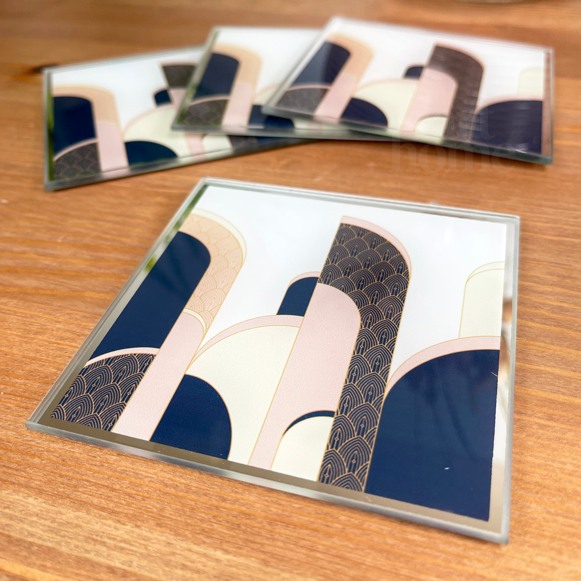 Glass Art Deco Coasters Set Of 4