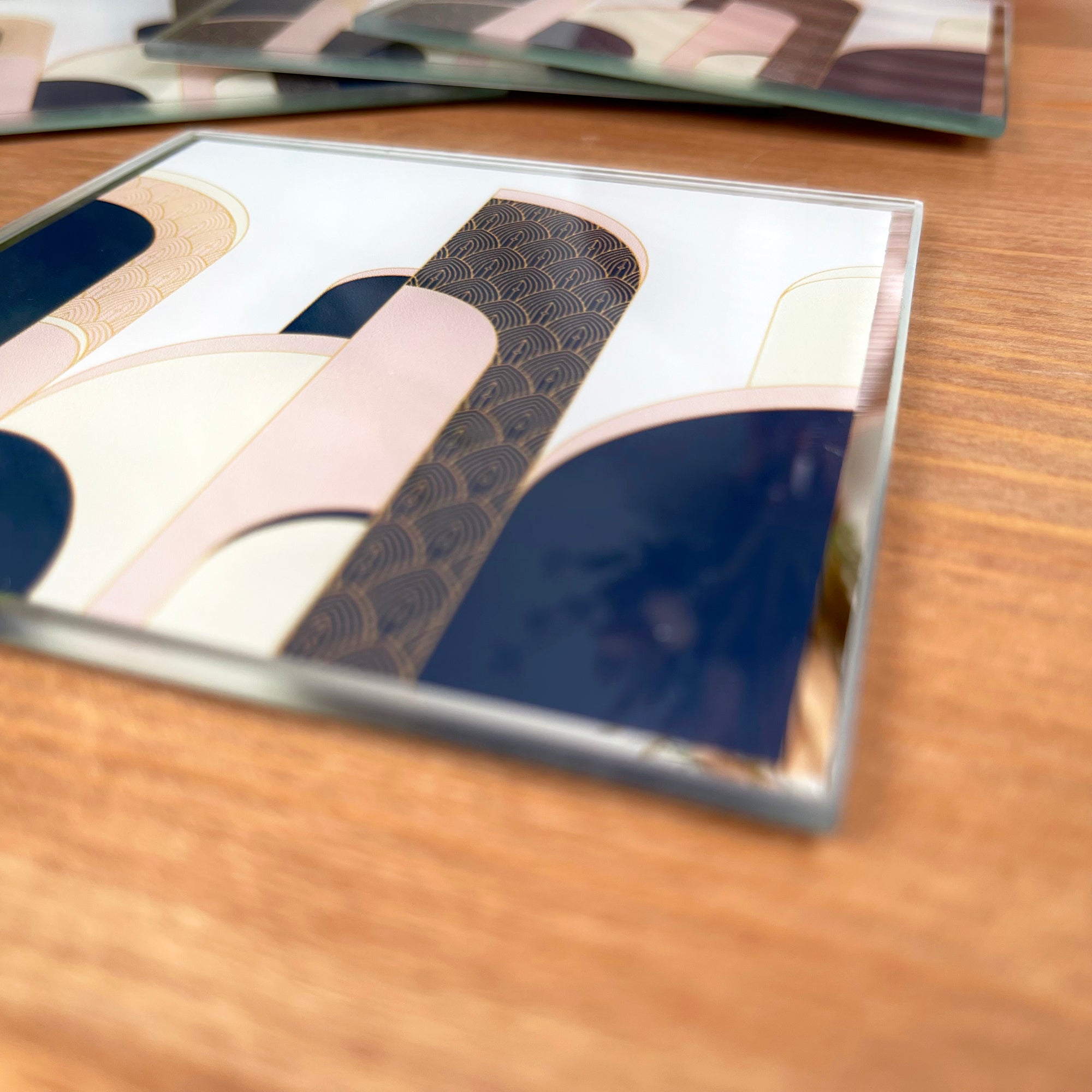 Glass Art Deco Coasters Set Of 4