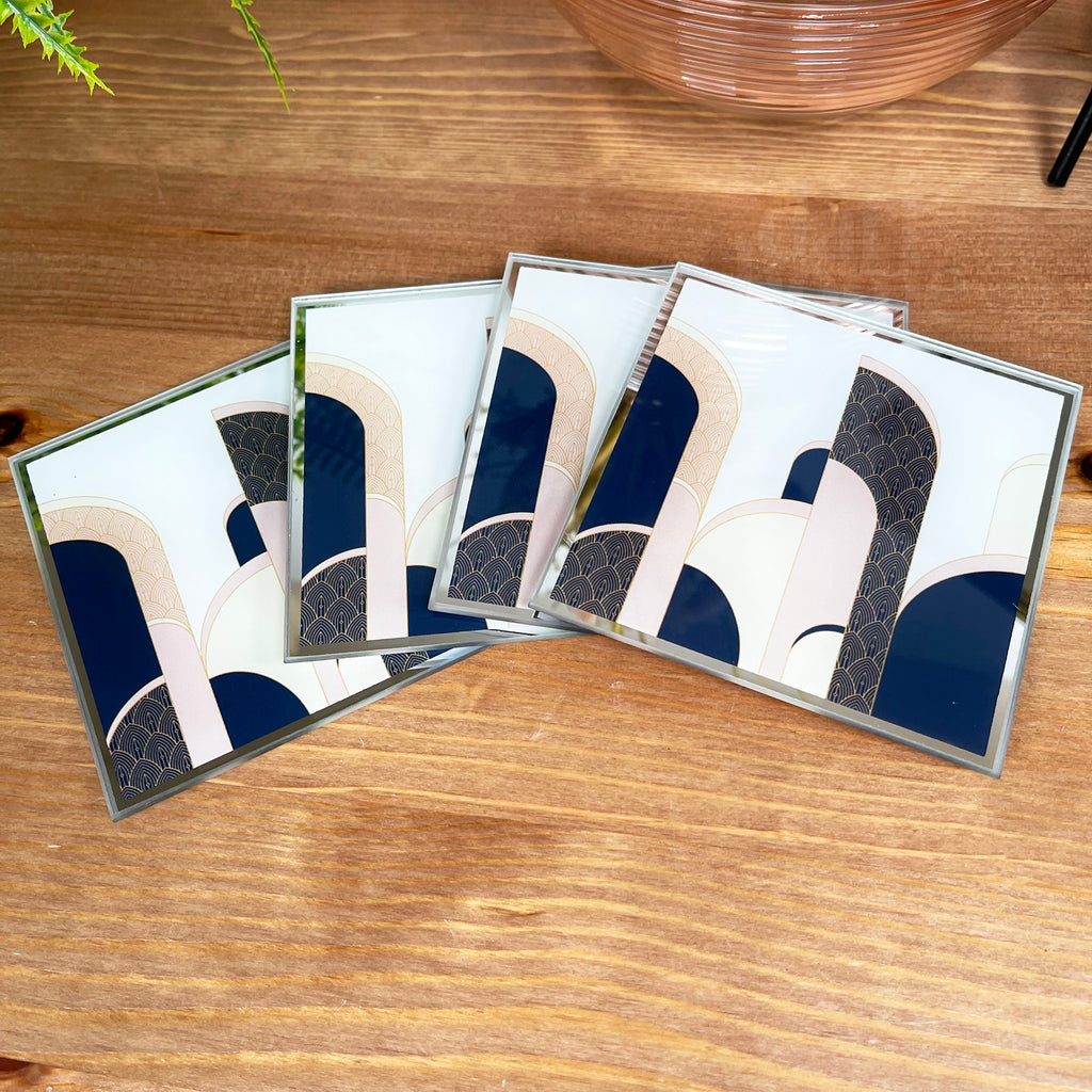 Art-Deco-Untersetzer aus Glas, 4er-Set