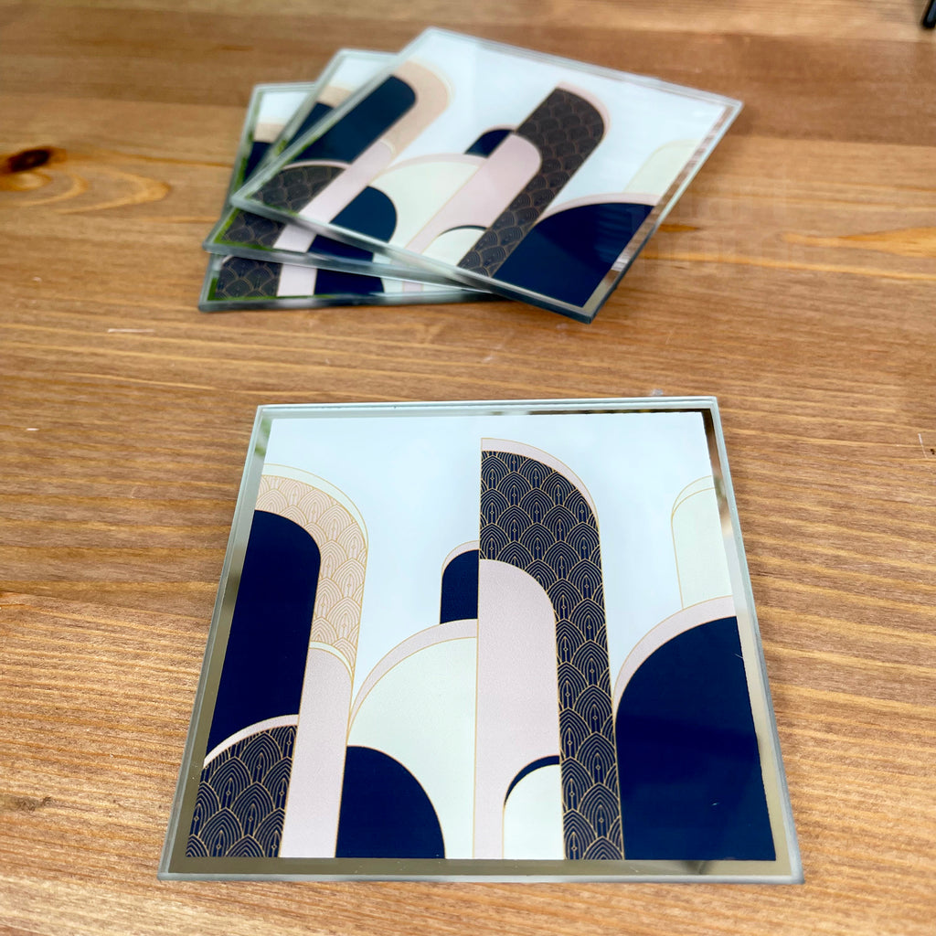 Art-Deco-Untersetzer aus Glas, 4er-Set