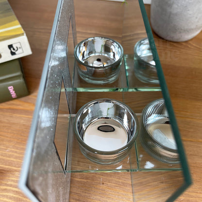 Doppelter Teelichthalter aus glitzernden Federn aus Glas