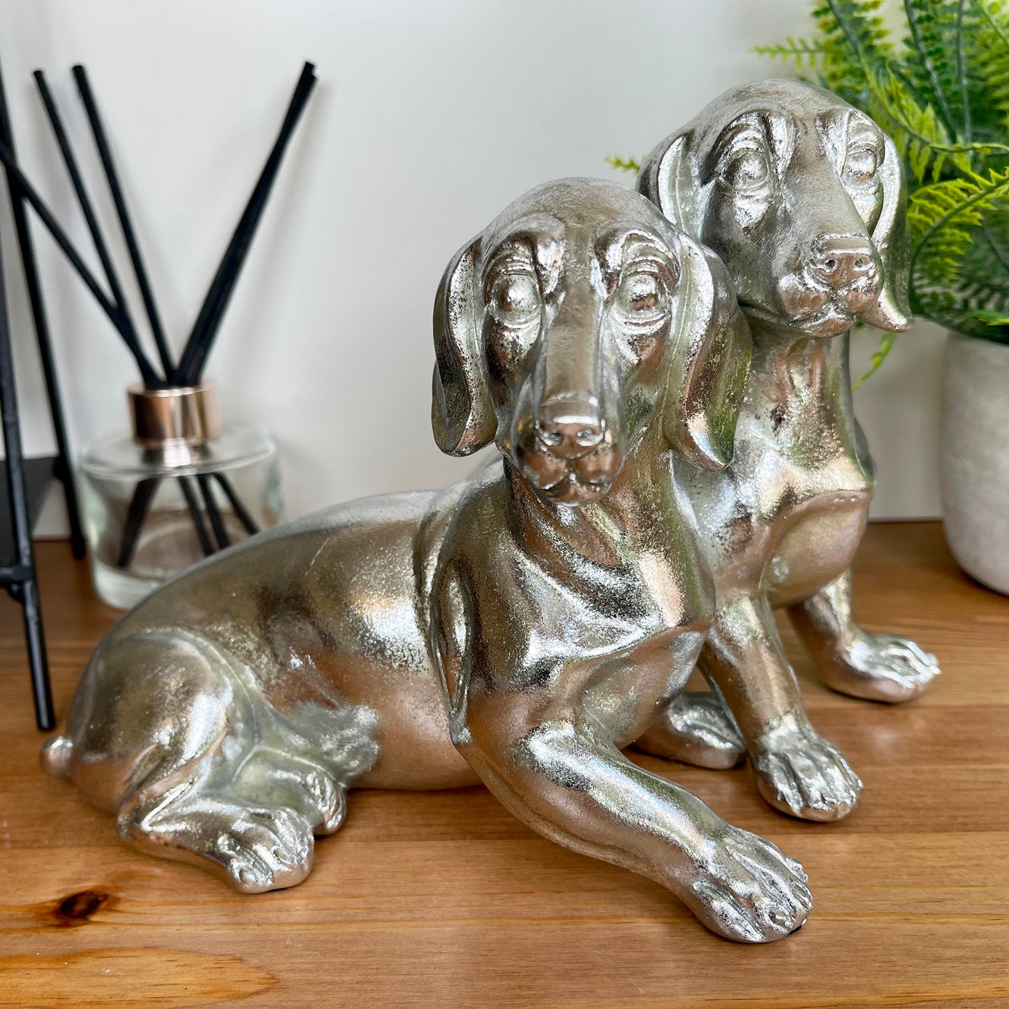 Chrome Silver Twin Dachshund Ornament