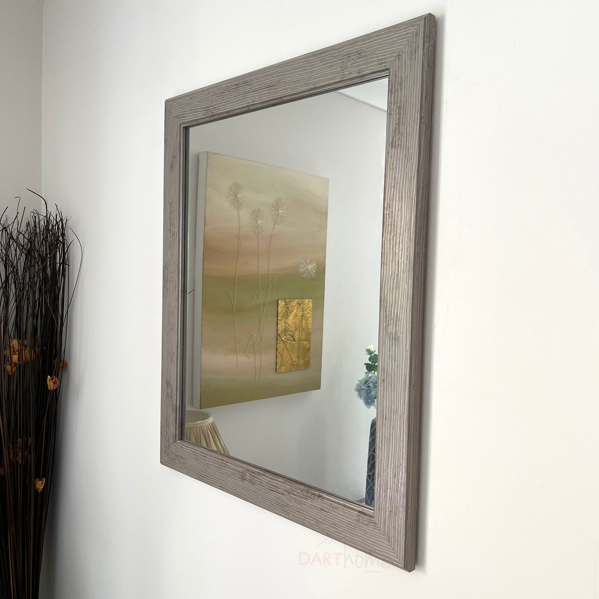 Grauer Wandspiegel aus Holz