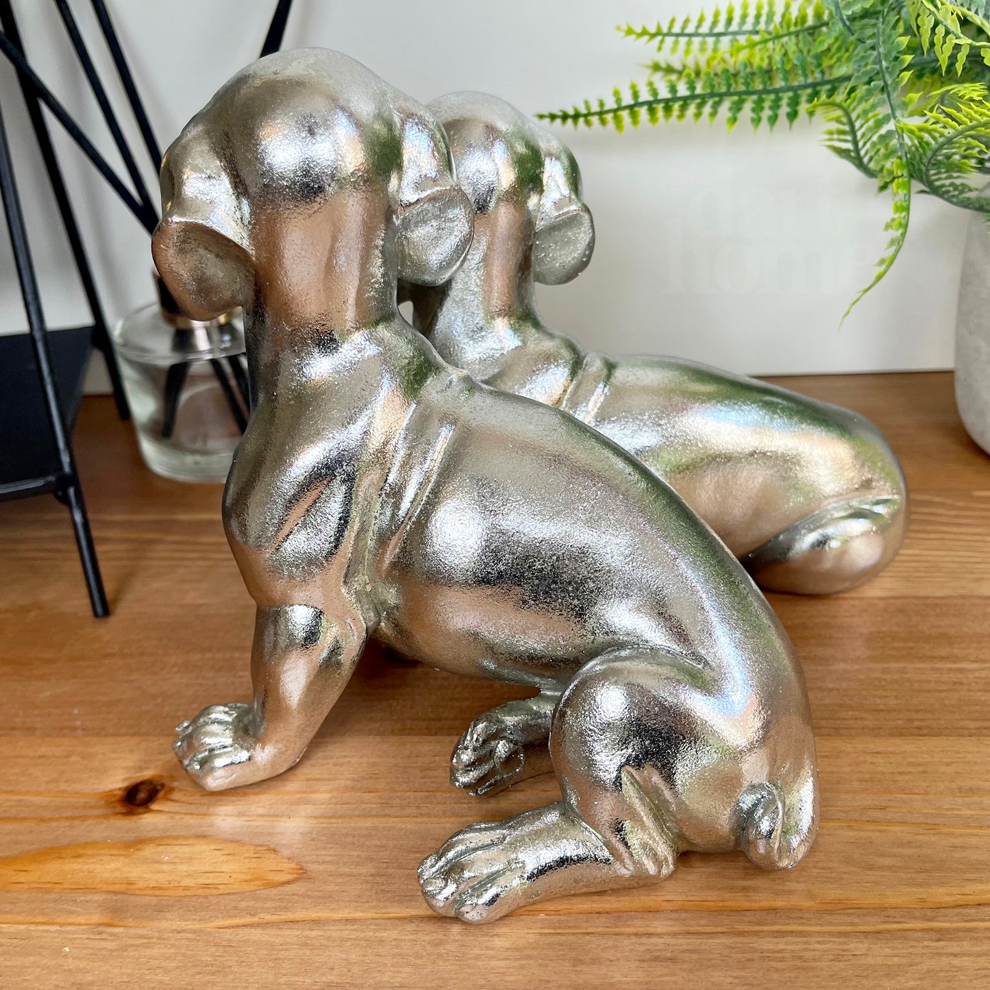 Chrome Silver Twin Dachshund Ornament