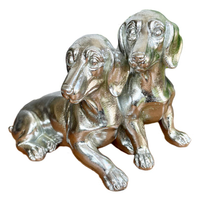 Chrome Silver Twin Dachshund Ornament