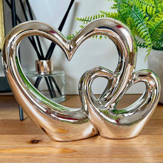 Chrome Silver Double Love Heart Ornament