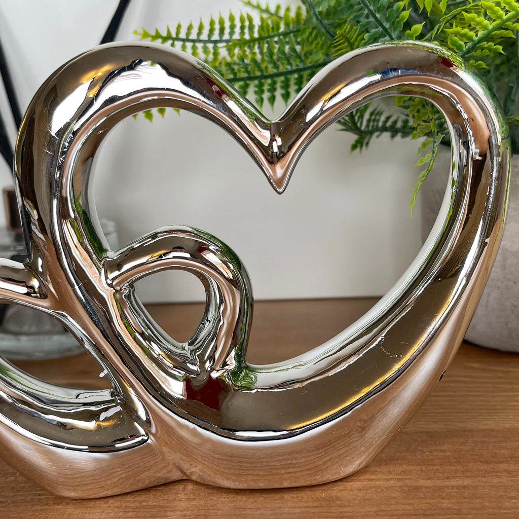 Chrome Silver Double Love Heart Ornament
