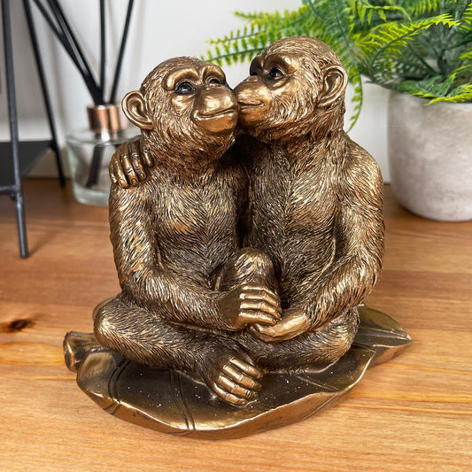 Bronze Romantic Monkey Couple Figurine