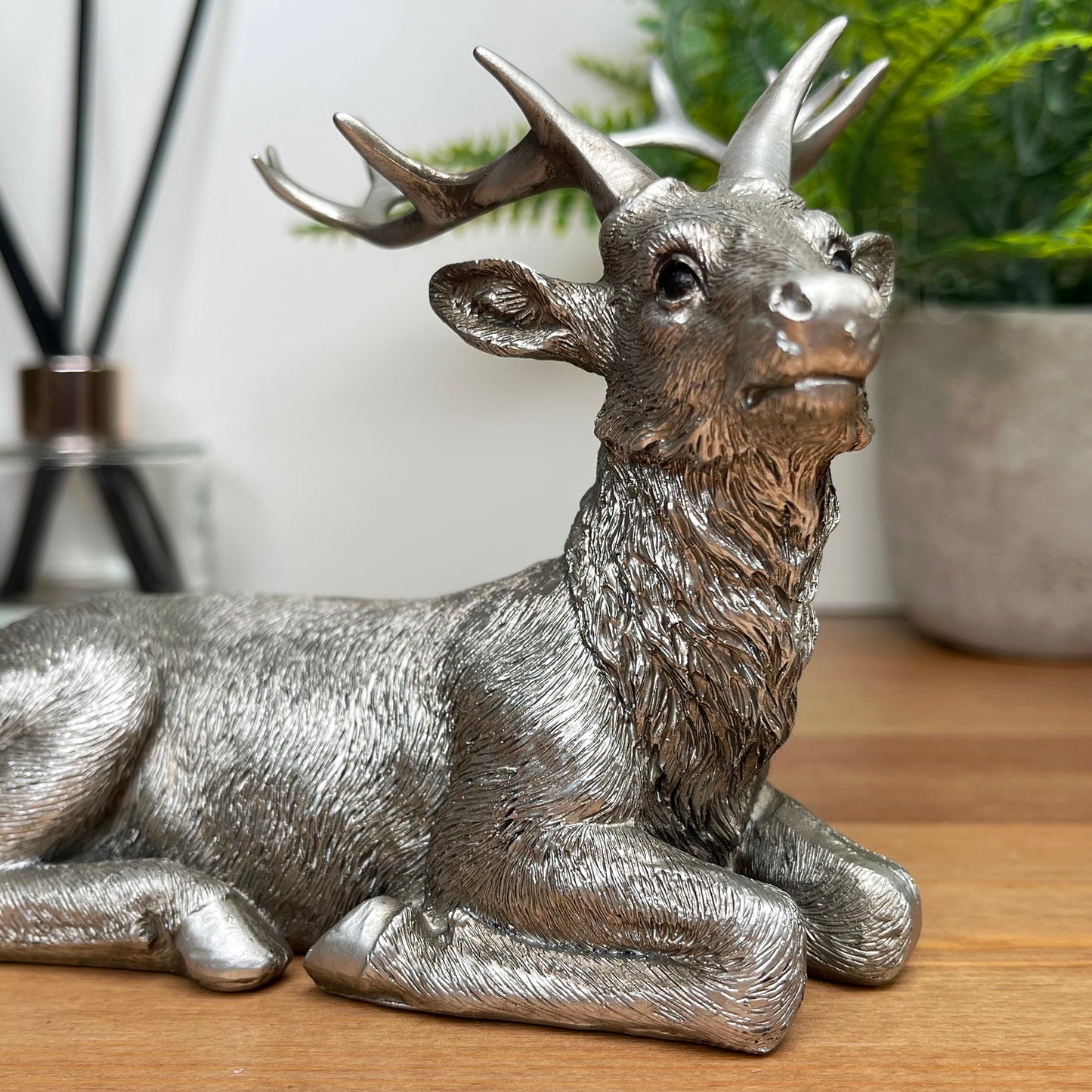 Silver Laying Stag Figurine