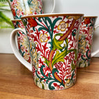 Feines William Morris Tassenset mit goldener Lilie aus Porzellan