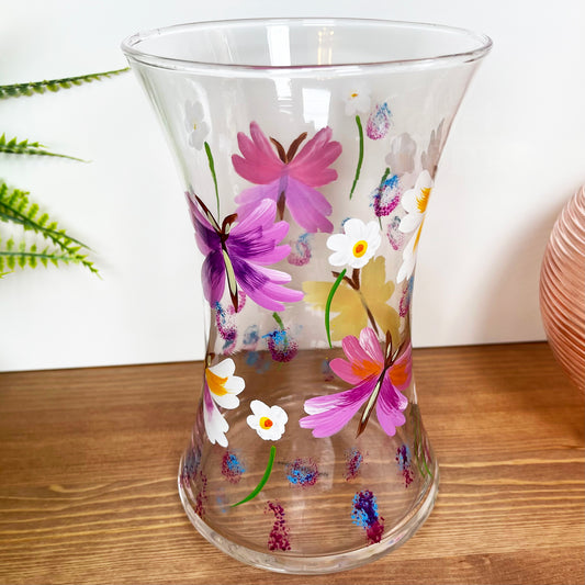 Hand Painted Glass Butterflies Flower Vase