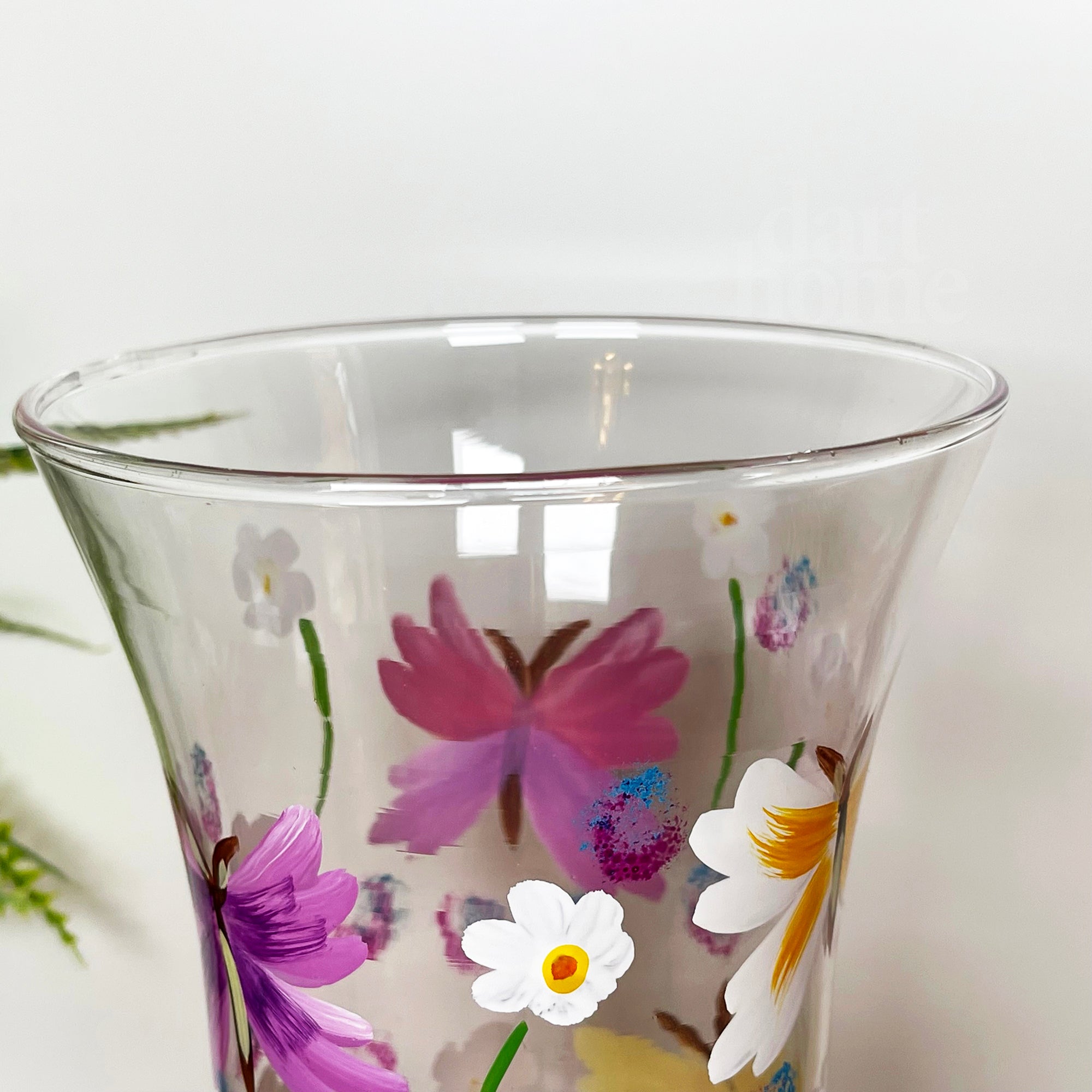 Hand Painted Glass Butterflies Flower Vase