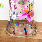 Hand Painted Glass Butterflies Flower Vase