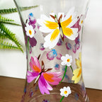 Hand Painted Glass Butterflies Flower Vase