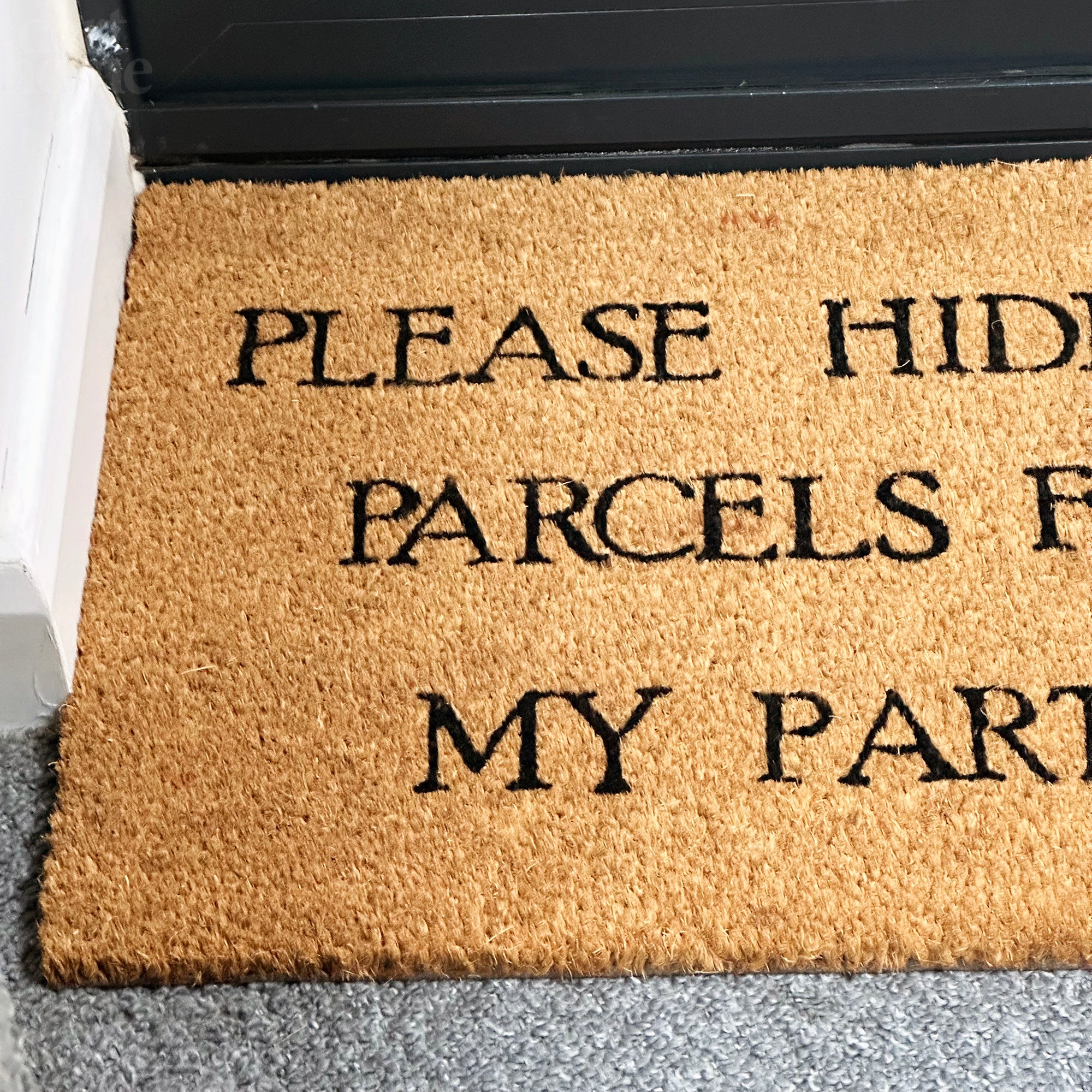 Bitte verstecken Sie alle Pakete vor meiner Partner-Kokos-Fußmatte