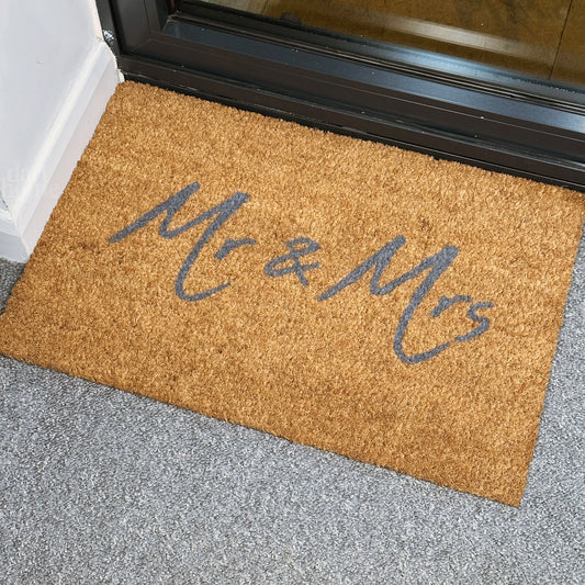 Mr & Mrs Script Coir Door Mat