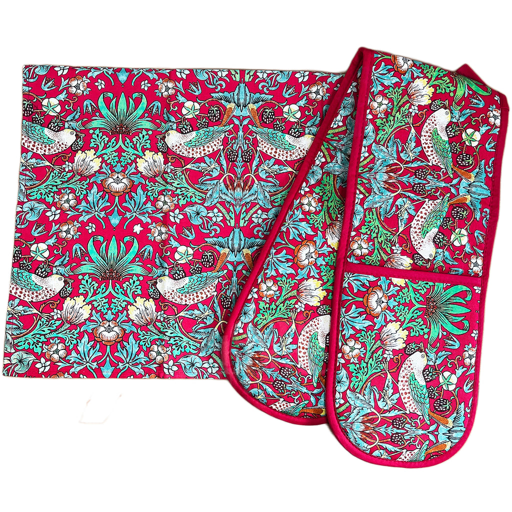 William Morris Strawberry Thief Geschirrtuch-Ofenhandschuh-Set