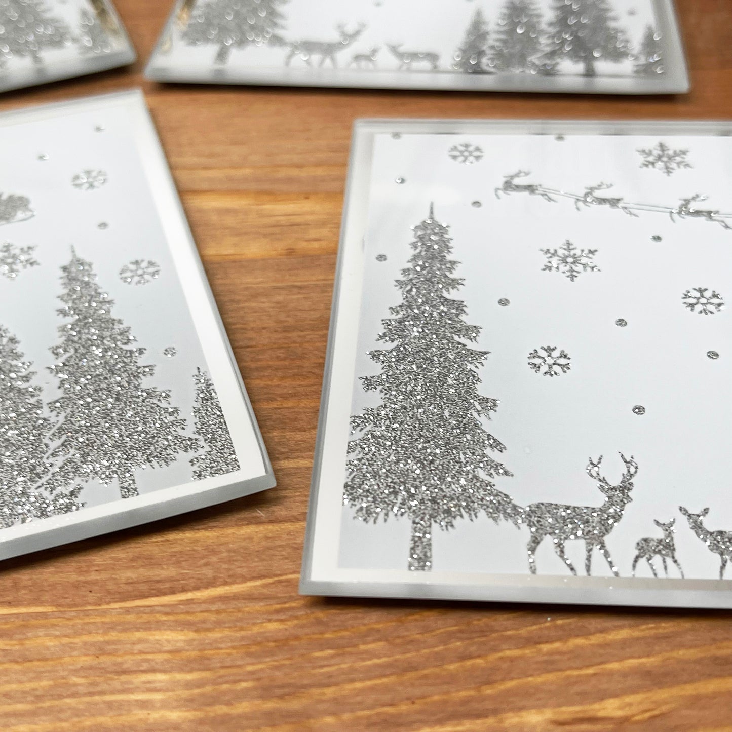 Silver Glitter Winter Wonderland Christmas Coasters Set