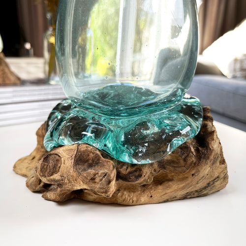 24cm Molten Glass Vase On Driftwood Stand