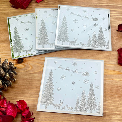 Silver Glitter Winter Wonderland Christmas Coasters Set