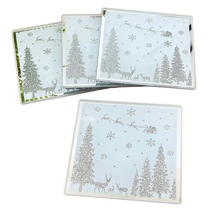 Silver Glitter Winter Wonderland Christmas Coasters Set