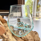 11cm Molten Glass Bowl With Teak Root Stand & Mushrooms