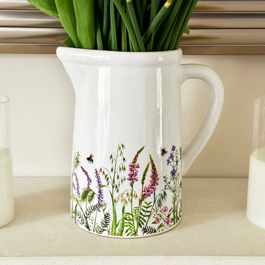 White Flower Meadow Jug Vase