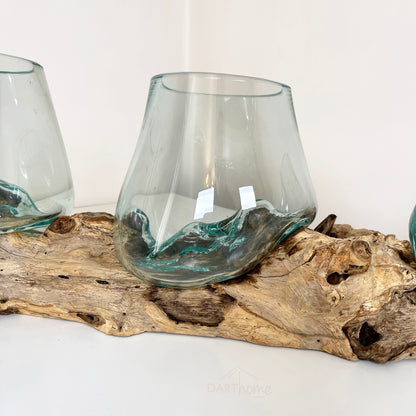 Triple Molten Glass Bowl With Tree Root Stand