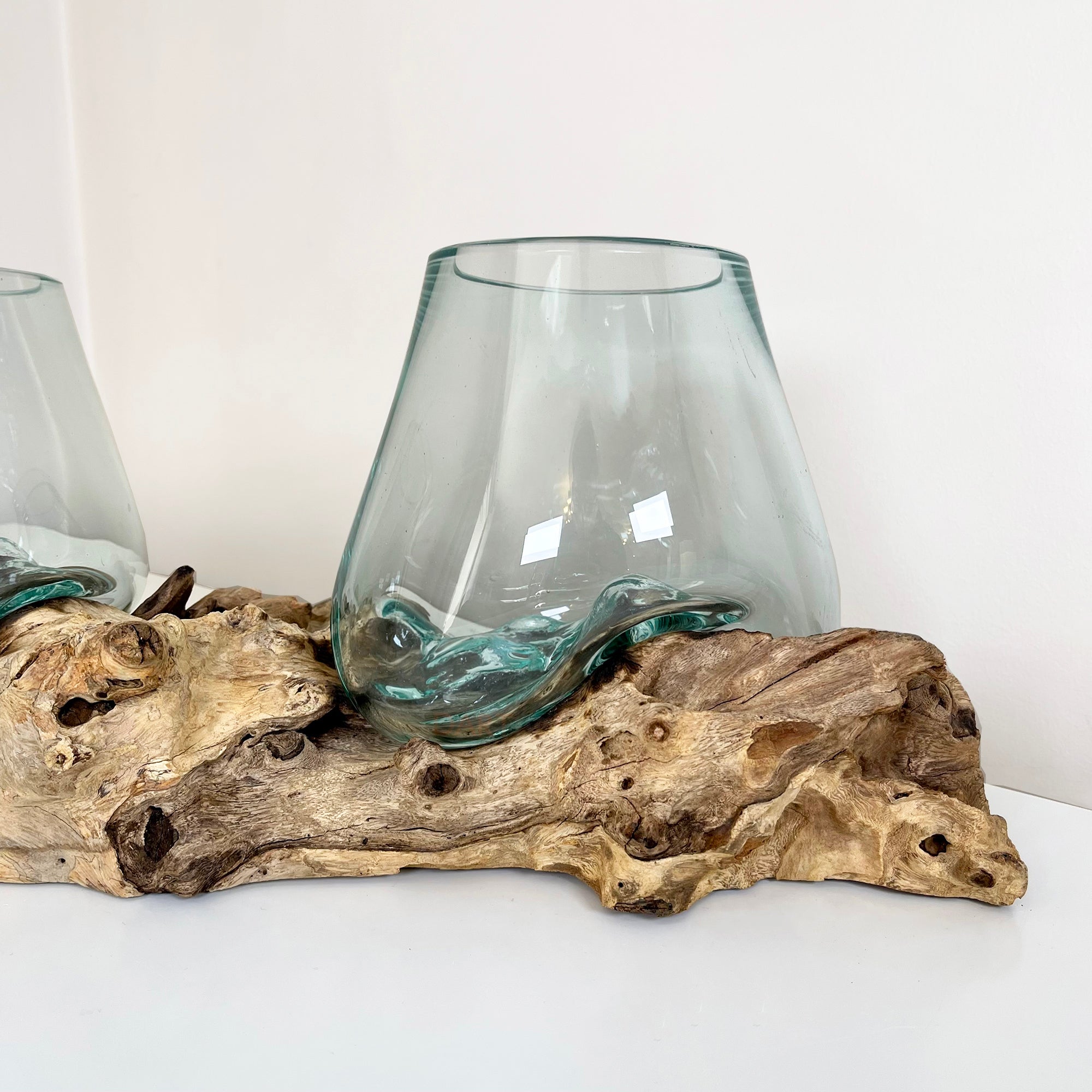 Triple Molten Glass Bowl With Tree Root Stand