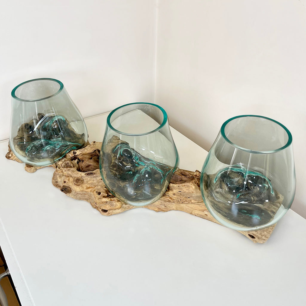Triple Molten Glass Bowl With Tree Root Stand