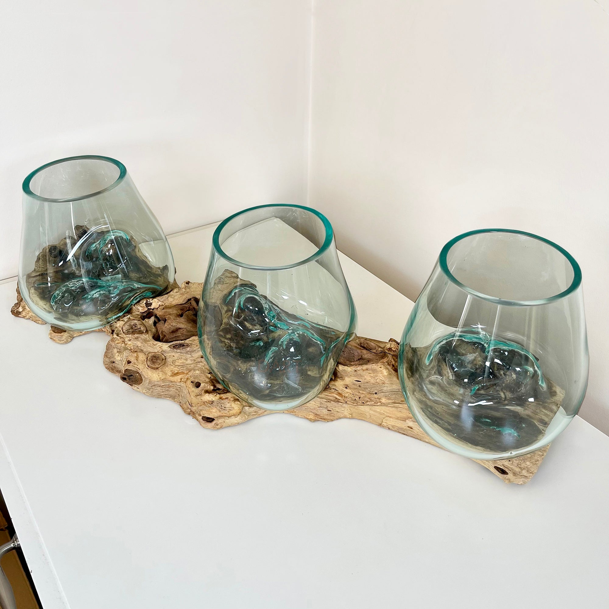 Triple Molten Glass Bowl With Tree Root Stand