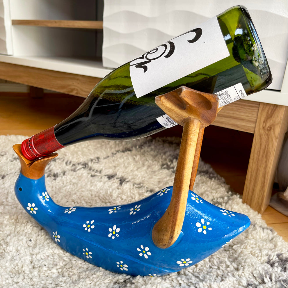 Darthome Drunken Duck Wine Bottle Holder, Blue Floral Darthome Limited